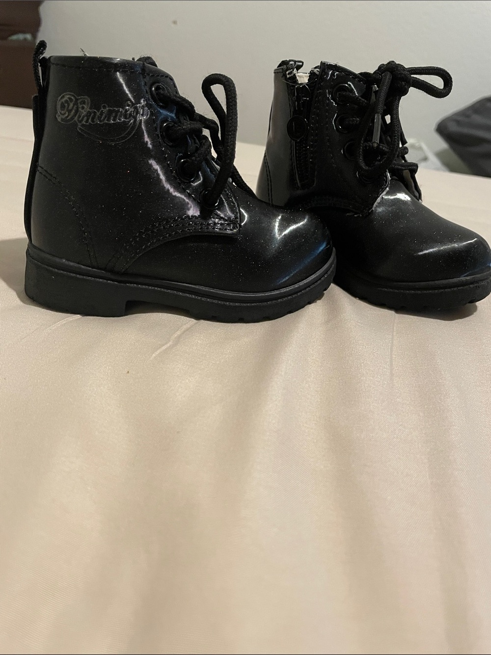 Kids Black Patent Lace-Up Boots